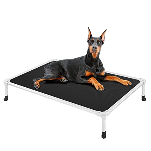 Veehoo Chew Proof Elevated Dog Bed - Cooling Raised Pet Cot - Silver Aluminum Frame And Durable Textilene Mesh Fabric, Unique Designed No-Slip Feet For Indoor Or Outdoor Use, Black, X Large #TOP7