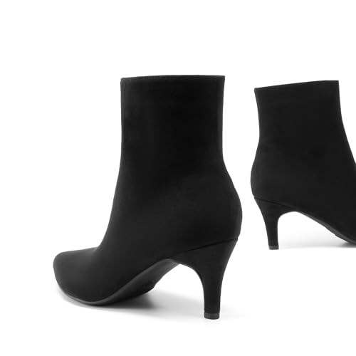 DREAM PAIRS Women's Kitten Heel Ankle Boots Pointed Toe Side Zipper Fall Leather Ankle Booties for Office Work,Size 8,Black-Suede,DWUMAB2516