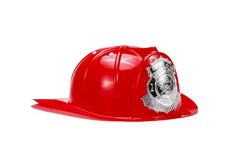 COLLECT PRESENT Deluxe Fire Chief Hat for Kids - Firefighter Party Helmet - Pretend Play Dress Up Costume Accessory One Size (Red)