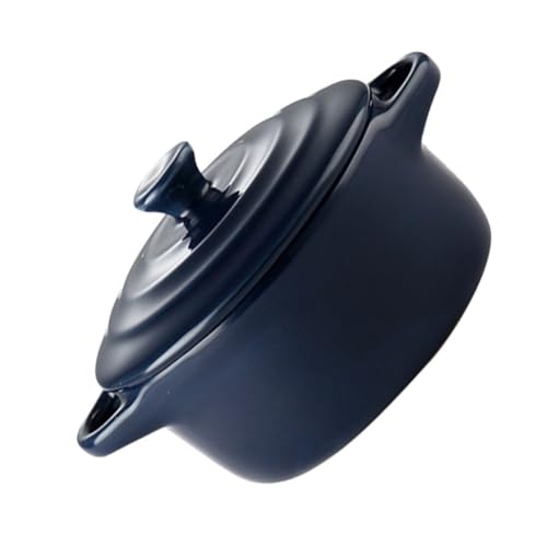 BESTOYARD 1pieza Tazón de Cerámica para Estofado con Doble Asa Apto para Microondas con Tapa Color Oscuro para Cocina del Hogar