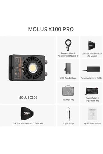 Image of ZHIYUN MOLUS X100 Combo V2 Upgraded Version LED Video Light,Portable 100W 2700K-6500K CRI 95+ TLCI 97+ Bluetooth Brightness Control Continuous Output Lighting for Photography Studio Light