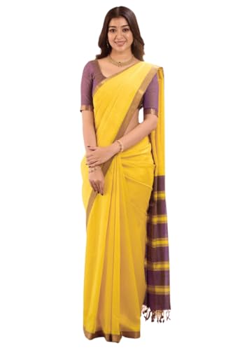 Image of Women's Cotton Woven Soft Sarees With Attach Blouse Piece.