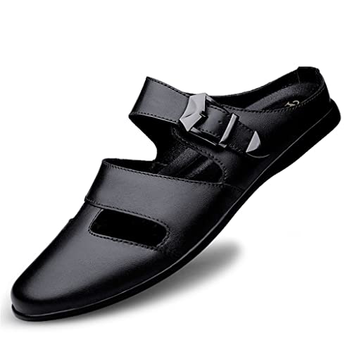 Business Dress Men Sandals Breathable Leather Shoes Men Half Slippers Men(Black a,38 Code)