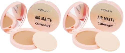 Image of INSIGHT Air Matte Flawless Finish Compact - Soft Sand (11g) | Buildable Coverage | SPF 15 Protection | Blurs & Conceals | Infused with Vitamin E & Jojoba Oil | Long Wear (Pack of 2)