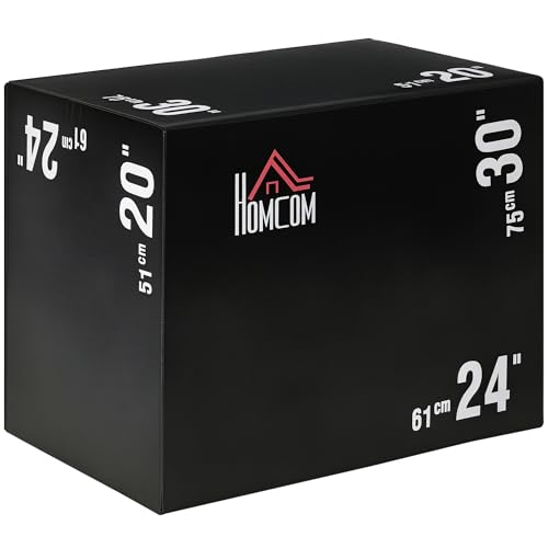 HOMCOM Caja Pliométrica 3 en 1 con Cremallera Caja de Salto con 3 Alturas Diferentes Entrenamiento de Fuerza en Casa Oficina Gimnasia Carga 120 kg 75x51x61 cm Negro