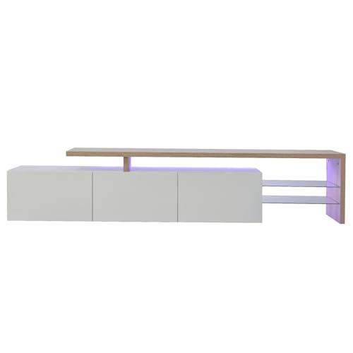 Meuble TV 197 cm LED, bois & verre blanc LIVLUX