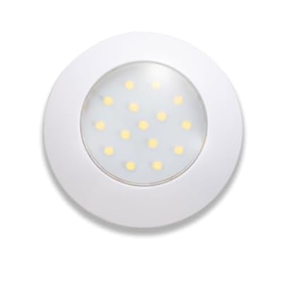 Raycharm 3.7 Inch Round LED Interior Ceiling Dome Light Fixture, 300LM 6000K Cool-White for RV Camper, 12V/24V DC, High Light-Output Low Ampere Draw, Plastic Housing White Finish, 1-Pack