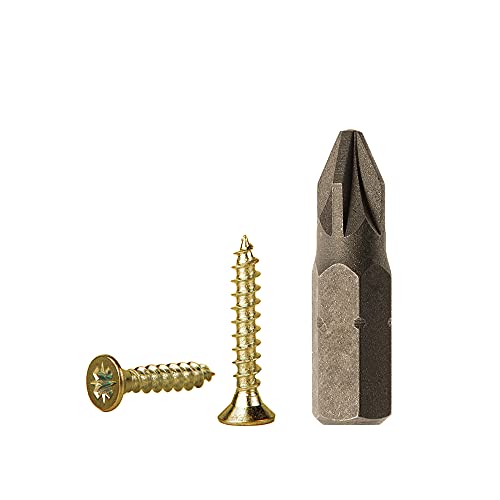 Lot de 500 vis à bois en acier zingué Jaune 2,5 x 16 mm Vis à bois pour panneaux d'aggloméré Vis universelles Pozi-Drive PZ entièrement filetées, tête fraisée Pozidriv (500, 2,5 x 16 mm)