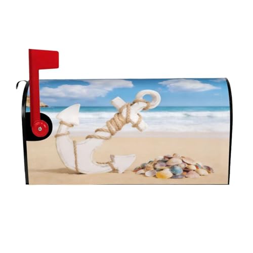 Image of Sea Shells Nautical Anchor Mailbox Cover Magnetic Summer Beach Waterproof Mailbox Wraps Post Letter Box Decor 25.5x21 in