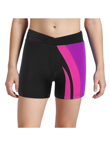 Sinleey Chłopięce spodenki sportowe do gimnastyki, do tańca, baletu, krótkie spodenki fitness, bieganie, trening, Liliowo-ró?owy, 122-128