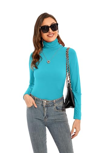 Image of Womens Long Sleeve Turtleneck T-Shirts Casual Lightweight Slim Fit Cozy Base Layer Top