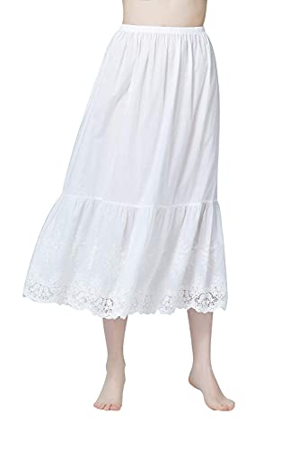 BEAUTELICATE Half Slip Skirt Extender 100% Cotton Vintage Underskirt with Embroidery Alencon Lace