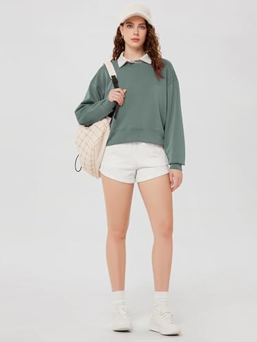 Image of ODODOS Modal Soft Long Sleeve Cropped Sweatshirts for Women Oversized Crew Neck Pullover Crop Top