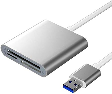 SD Card Reader USB, ZIYUETEK SD Memory Card Reader Writer Compact Flash Card Adapter for CF/SD/TF Micro SD/Micro SDHC/MD/MMC/SDHC/SDXC UHS-I Card for Windows Mac Linux, Silver (Aluminum),