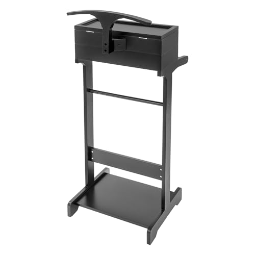 Blisiour Valet Stand with Drawer and Top Tray, Wood Mens Suit Valet Stand with Wood Base, Freestanding Clothes Valet Stand with Hanger, Storage Organizer for Entryway Office Living Room (E, Black) - Thumbnail 7