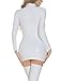 Women's Long Sleeves Dresses Latex Leather Zipper Bodycon Wet Look Shiny Tight Club Night Out Mini Dress - White - XS