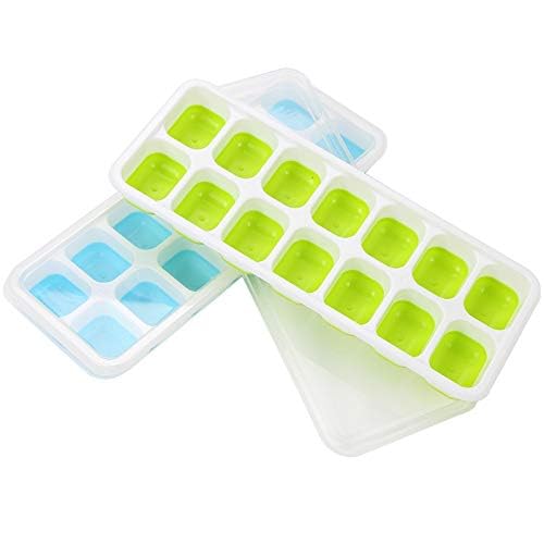 2 Pack Silicone Ice Cube Trays | 15 Flexible Molds With Lid | Easy Release Stackable Freezer Trays