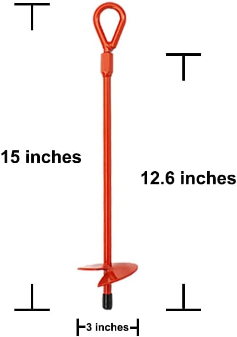 Miniatura 2 de Paquete de 4 anclajes de tierra de 15 pulgadas con taladro, anclajes de tierra en espiral de hélice de 3 pulgadas de ancho para camping, tiendas de