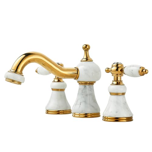 Robinet de lavabo 3 trous anti-calcaire mitigeur or et jade blanc durable