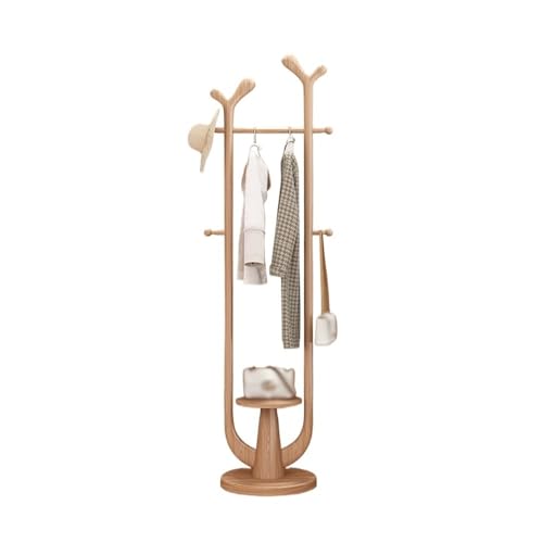 HighEnd - Perchero de madera maciza para pasillo y dormitorio, elegante almacenamiento de ropa y sombrero, acabado natural, elegante organizador de sala de estar