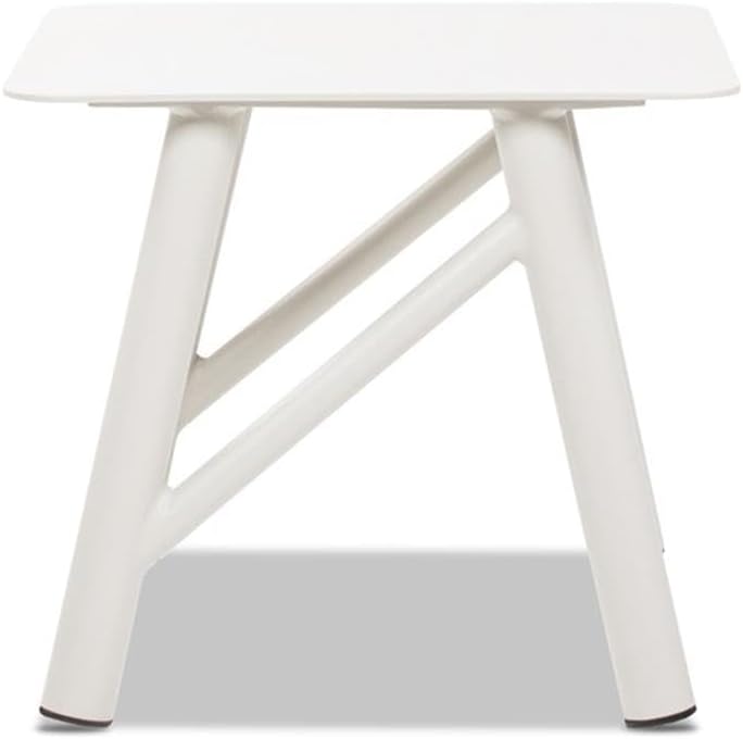 Pemberly Row Outdoor Patio Side Table, 19.5 in Square, Powder-Coated Rust-Resistant Aluminum, Light Beige Gray Finish, Minimalist Design, Versatile Small Table for Balconies, Patios, and Poolside Use