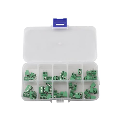 FACAIIO KF128 Kit de bornier à vis, pas de 2,54 mm, montage PCB 2P/3P/4P, 50 pièces (202P + 203P + 104P), vert, 6 A 125 V, bricolage et électronique