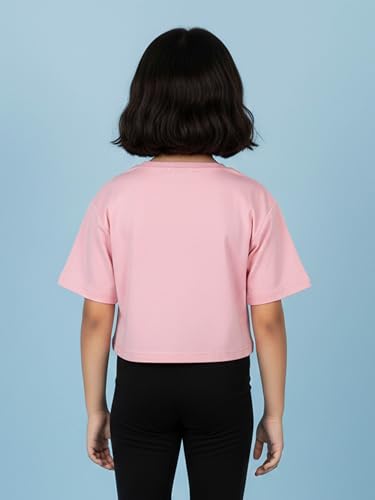 Image of KiddoPanti Girls 100% Cotton Solid Drop Shoulder Half Sleeve Round Neck Crop Tee