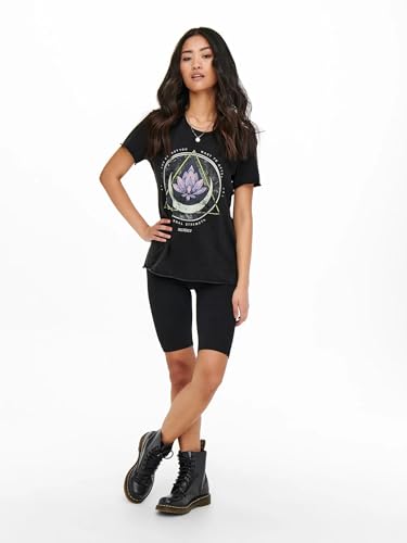 Image of Only Women's ONLLUCY Life REG S /S Western TOP Box JRS T-Shirt, Black /Print: