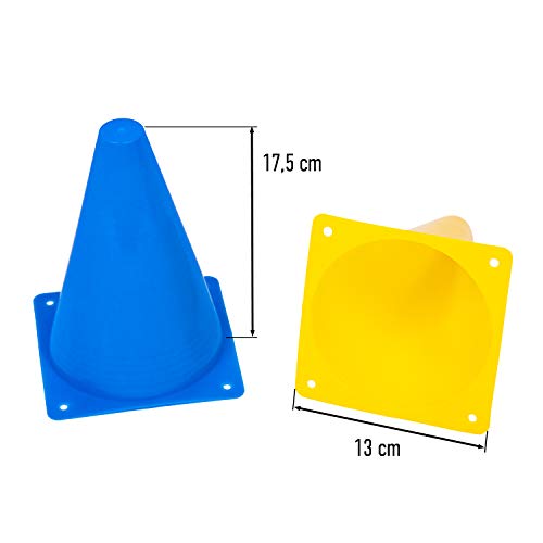 8LevelUp Pylonen 20er Set - 18 cm Hütchen (10 gelbe und 10 Blaue Kegel - flexibel, sicher und robust) mit Tasche für Fußball, Reitsport, Hundetraining, Pferdetraining, Agility Training für Hunde