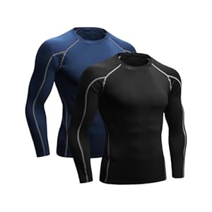 Niksa 2 Pack Long Sleeve Running Tops Mens,Base Layers Compression Top T-Shirts,Quick Dry Wicking Gym Athletic Training Workout Tee Shirts