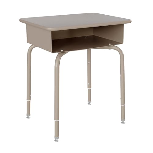 Image of Flash Furniture Billie Student Desk - Gray Granite Open Front School Desk - Silver Metal Frame - 24 inchW x 18 inchD Adjustable Height, Durable for School or Remote Learning