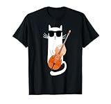 Funny Cat Wearing Sunglasses Playing Double Bass T-Shirt