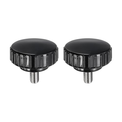 Image of sourcing map 2pcs Knurled Clamping Knobs M6 x 10mm Metric 304 Stainless Steel Male Thread Thumb Screw on Type 30mm Plastic Round Head Threaded Hand Bolt Stud Knobs Black