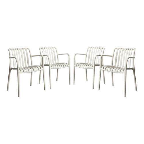 sweeek - Lot de 4 fauteuils de Jardin en Plastique Beige. empilables. Design linéaire