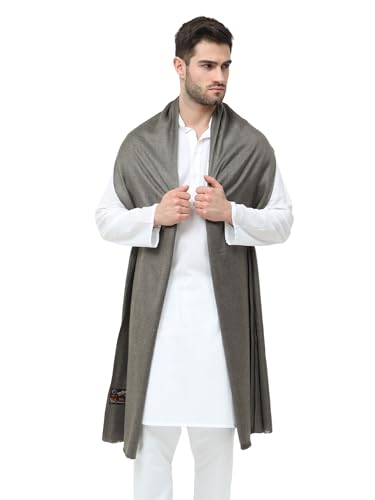 Image of Arvore Bunkaar Dhariwal Men's Plain Faux Cashmilon Woolen Shawl /Lohi (Grey, 45 inchx100 inch)
