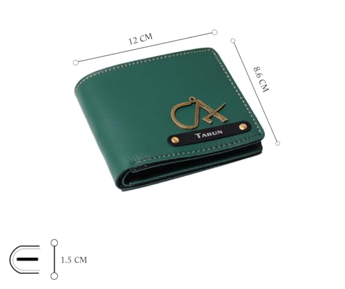 Image of Men Leather Personalized Wallet I Customized Slim Stylish Purse with Name & Charm I Unique Birthday Anniversary Gift Love Husband Employees Clients (Green)