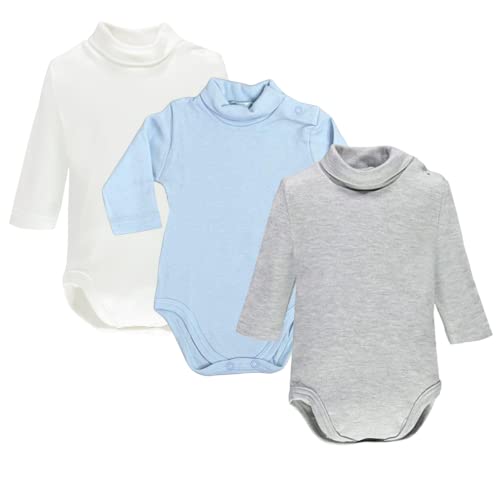 Ellepi Body de taille à manches longues chaud en coton pour nouveau-né, col roulé pour fille, enfant, mois, blanc, crème, rouge, bleu, gris, noir, bleu, Blanc ciel gris, 3 ans Cover