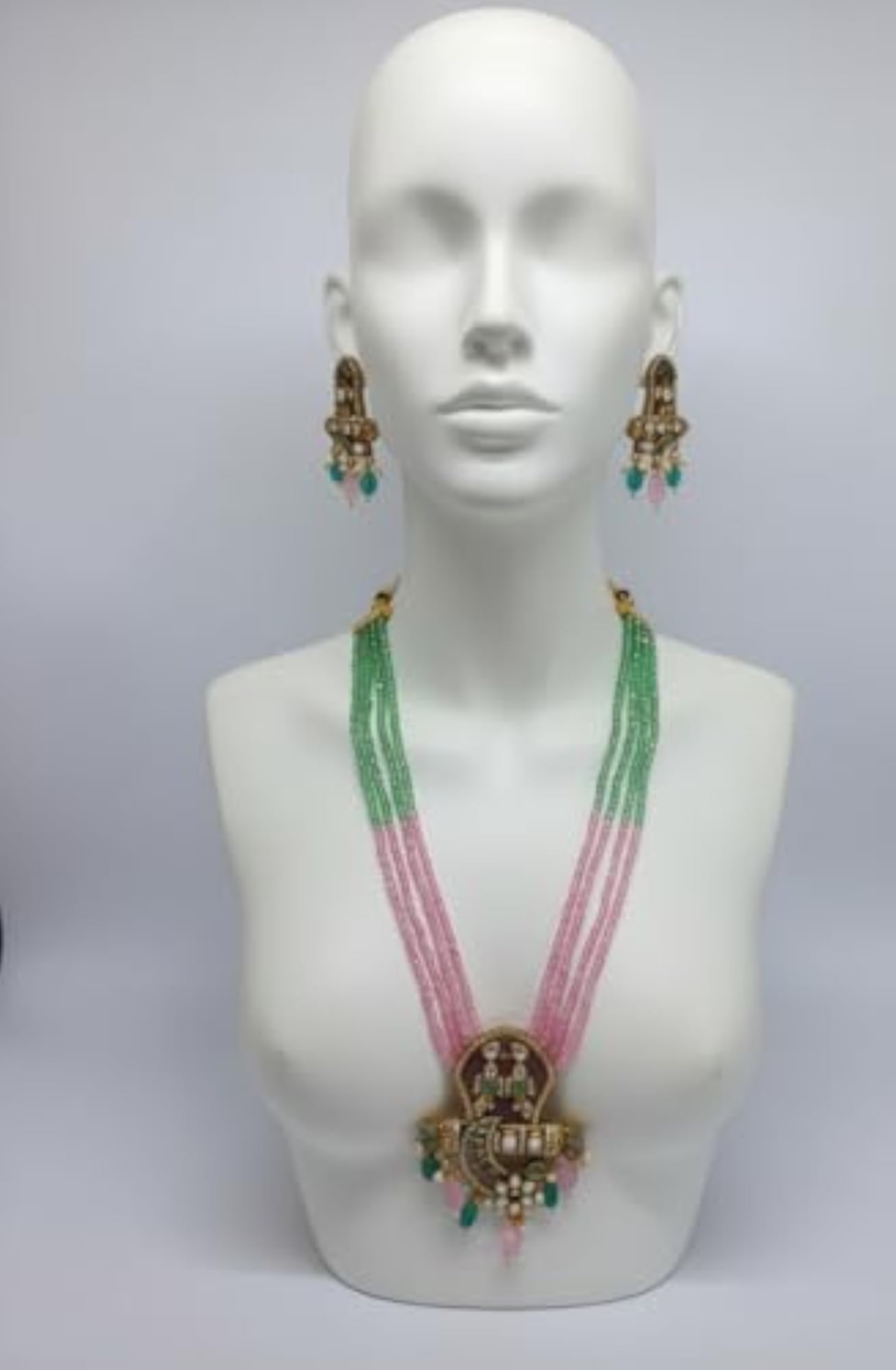 Flower Pendant Necklace Set with Beads & Pearl Chain