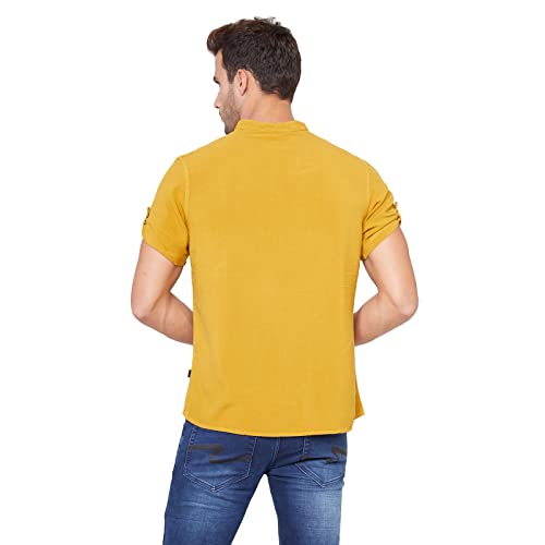 Image of Identiti Men's Cotton Solid Full Sleeve Slim Fit Shirt with Mandarin Collar