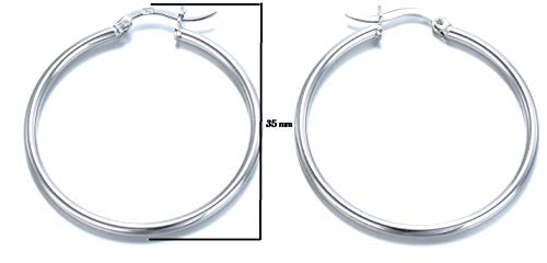 Aros Plata de Ley 925, Pendiente de aro fino con cierre de bisagra, u0096 Diámetro: 35 mm. Plata Autentificada en Laboratorio de Metales Preciosos de Madrid (35)