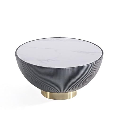 Manhattan Comfort Anderson Modern Low-Profile Round Coffee Table – Ceramic Marble Tabletop, Pleated Leatherette Detail, Gold Base, Fully Assembled Accent Table, Set of 1, Grey by Manhattan Comfort - Image 5