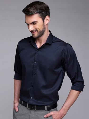 Image of IndoPrimo Men's Satin Shirt with Spread Collar Neck Line Solid Pattern Full Sleeves Regular Fit Western Style and Standard Length