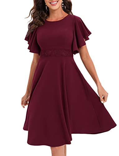 Gardenwed Abendkleider elegant für Hochzeit Rundhals Damen Kleider elegant festlich Spitzenkleid cocktailkleid Sommerkleid Burgundy M Cover