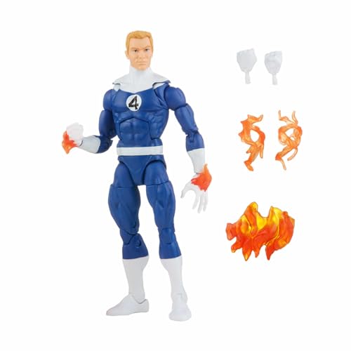 Marvel Hasbro Legends Series Fantastic Four Retro Human Torch 6-inch Action Figure Toy, Includes 5 Accessories