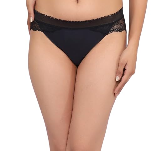 Women's Lace-Trimmed Bikini Panty, Black, Mesh Detail (Black, XL)-image-37