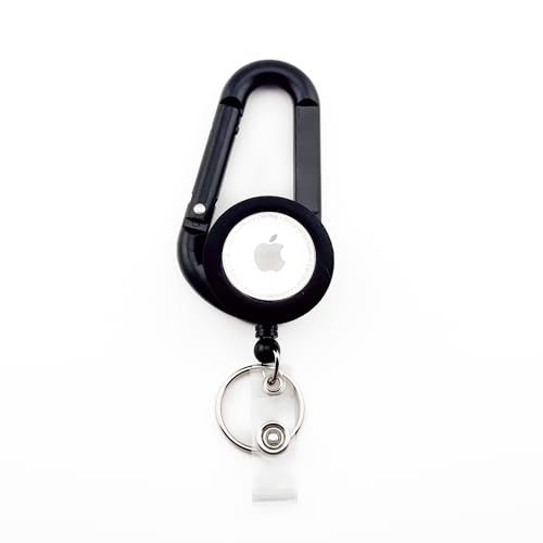 Carabiner ID Badge Reel with Apple Airtag Holder – Apple Tracker Compatible ID Badge Tracker for Safety – Secure Design with Lightweight – Stylish Clip on ID Badge Keychain Clothing Accessory