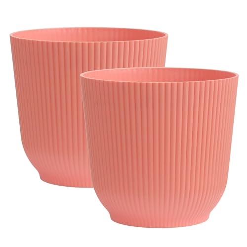 Olly & Rose Oxford Lot de 2 pots de fleurs en plastique pour intérieur et extérieur pour jardin et maison - Pots de fleurs en résine trempé (rose, 18 cm)