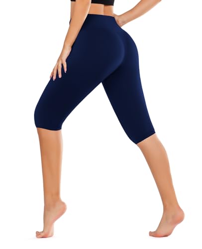 DHSO High Waisted Leggings for Women–Full/Knee Length Capri Tummy Control