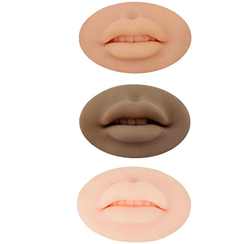 AIYUENCICI 3Pcs 3D Tattoo Practice Lips, Soft Silicone Realistic Tattooing Fake Skin for Semi Permanent Make Up Microblading Lip Training Kit (Multi-colored)