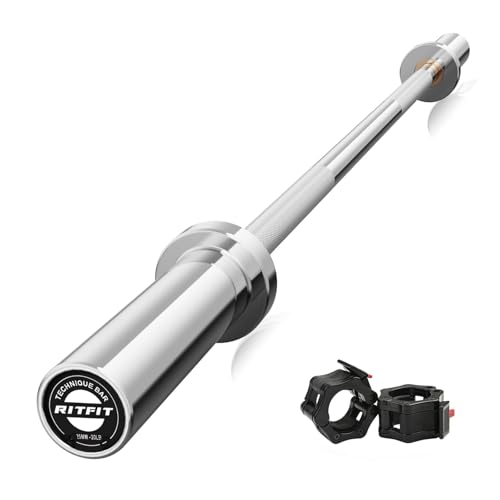 RITFIT Olympic Barbell 4ft/6ft - 2 Inch Weight Bar for Strength Training, Weightlifting, Squat, Deadlift, Bench Press, Curl, Overhead Press - 350lbs/500lbs Capacity 4FT Silver with Collar